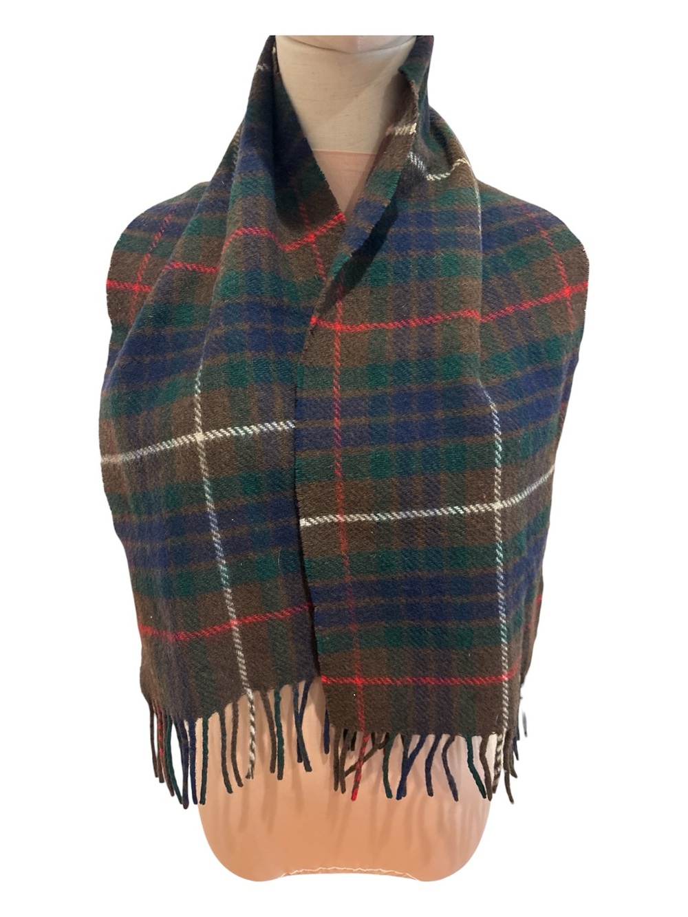 VTG WOOL BROWN HUNTING TARTAN PLAID CLASSIC ECLECTIC GRANDPA 50" L X 10.5"W